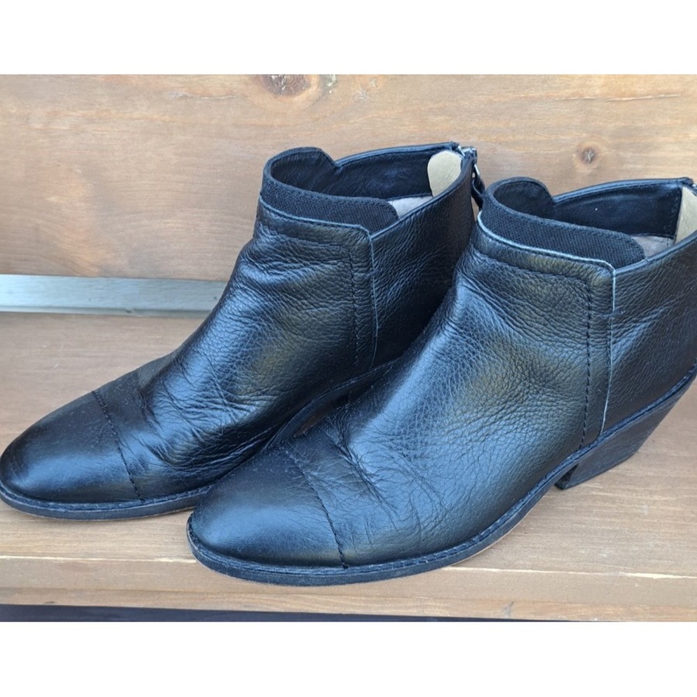Splendid Womens Size 6 Black Leather Ankle Boots Booties Block Heel Zip